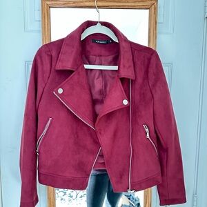New Look Deep Red Faux Suede Jacket